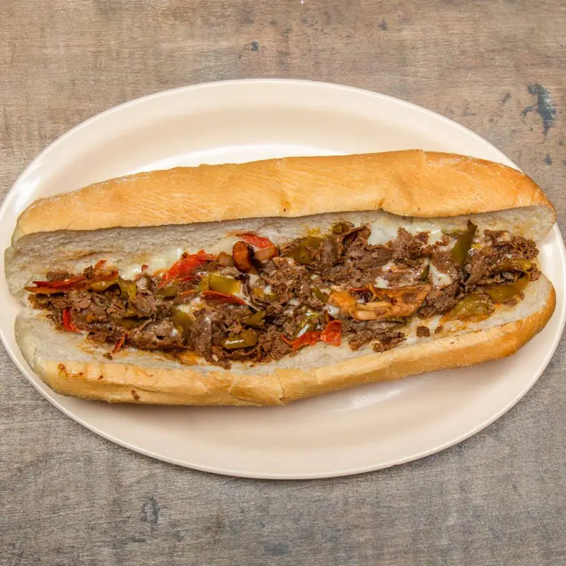 Steak and cheese sub with peppers and onions from Tiano's Pizza